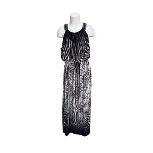 Sandra Darren Black & White Leopard Print Maxi Dress Size 16
